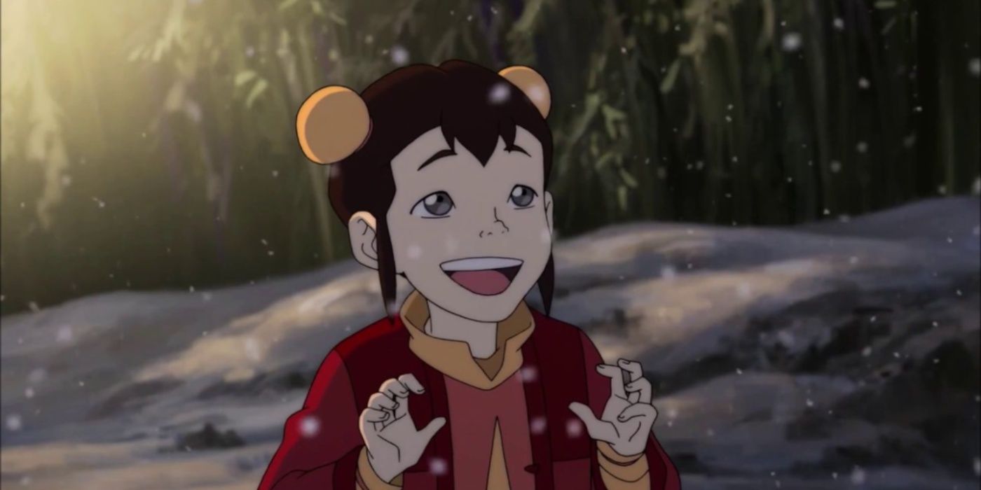 Ikki smiling at the snowfall in The Legend of Korra