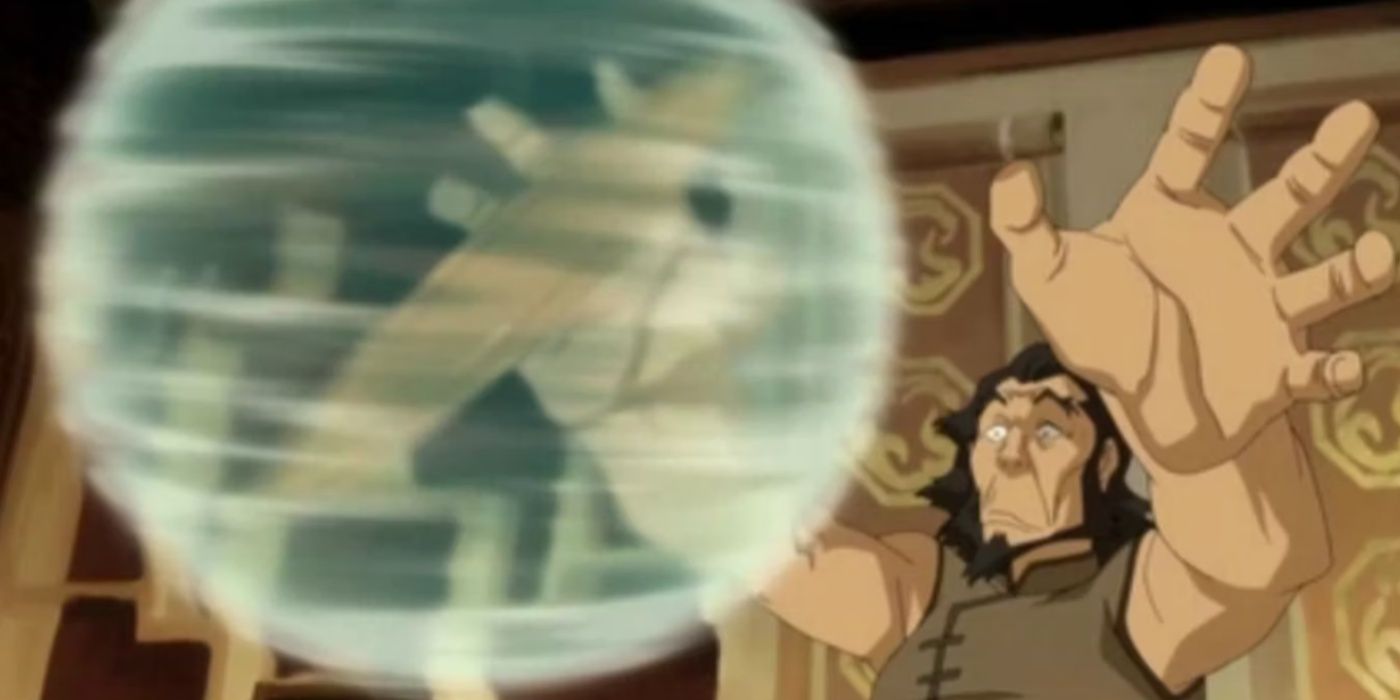 Bumi using airbending for the first time to stop a plate in The Legend of Korra