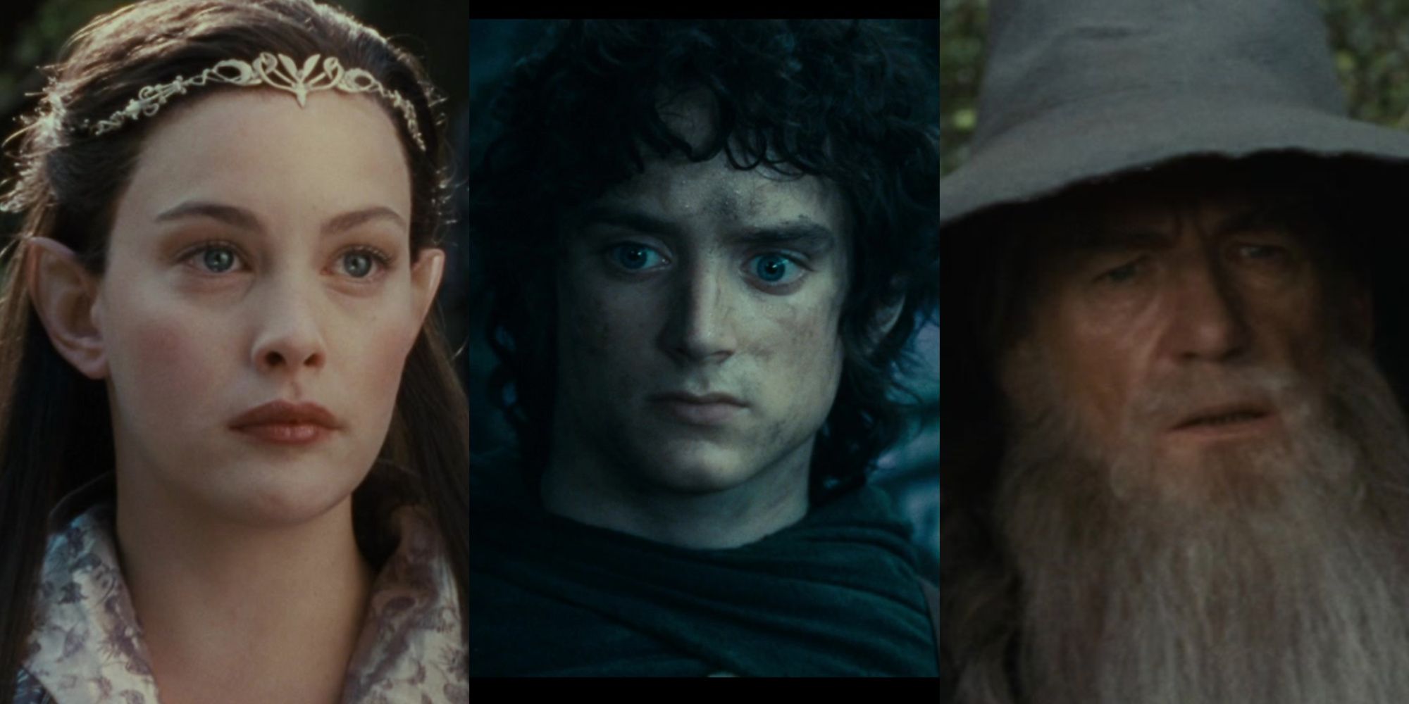 Split 3-part image of Arwen, Frodo, and Gandalf