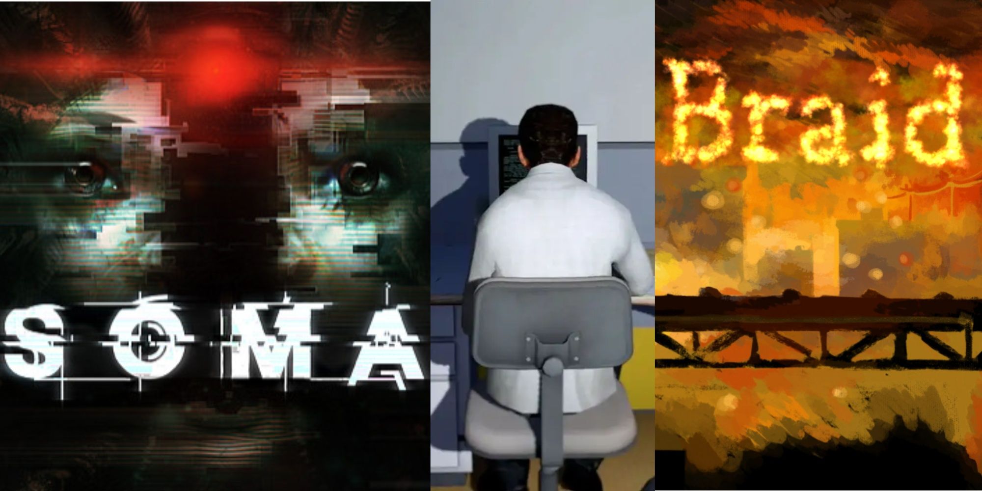Images from Soma, The Stanley Parable, and Braid within a collage