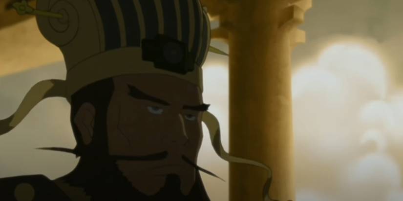 Chin the Conqueror surrounded by his followers after killing an emissary in Avatar: The Last Airbender