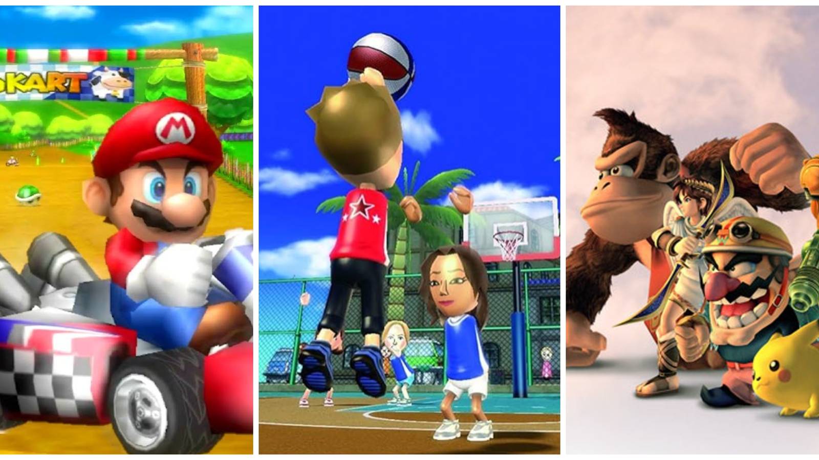 mario kart wii, wii sports resort, super smash bros brawl
