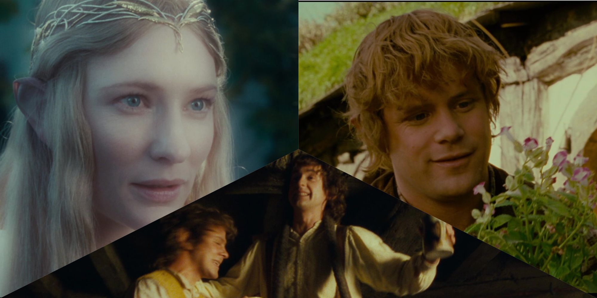 3-Split image with Galadriel, Merry and Pippin, and Sam