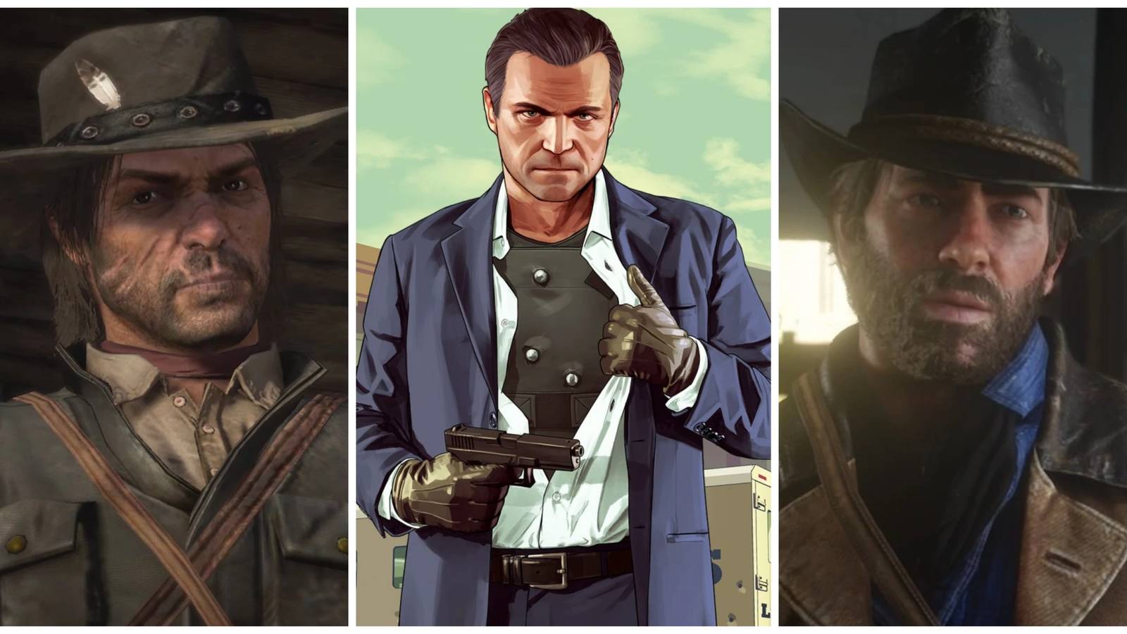 john marston, michael de santa, arthur morgan