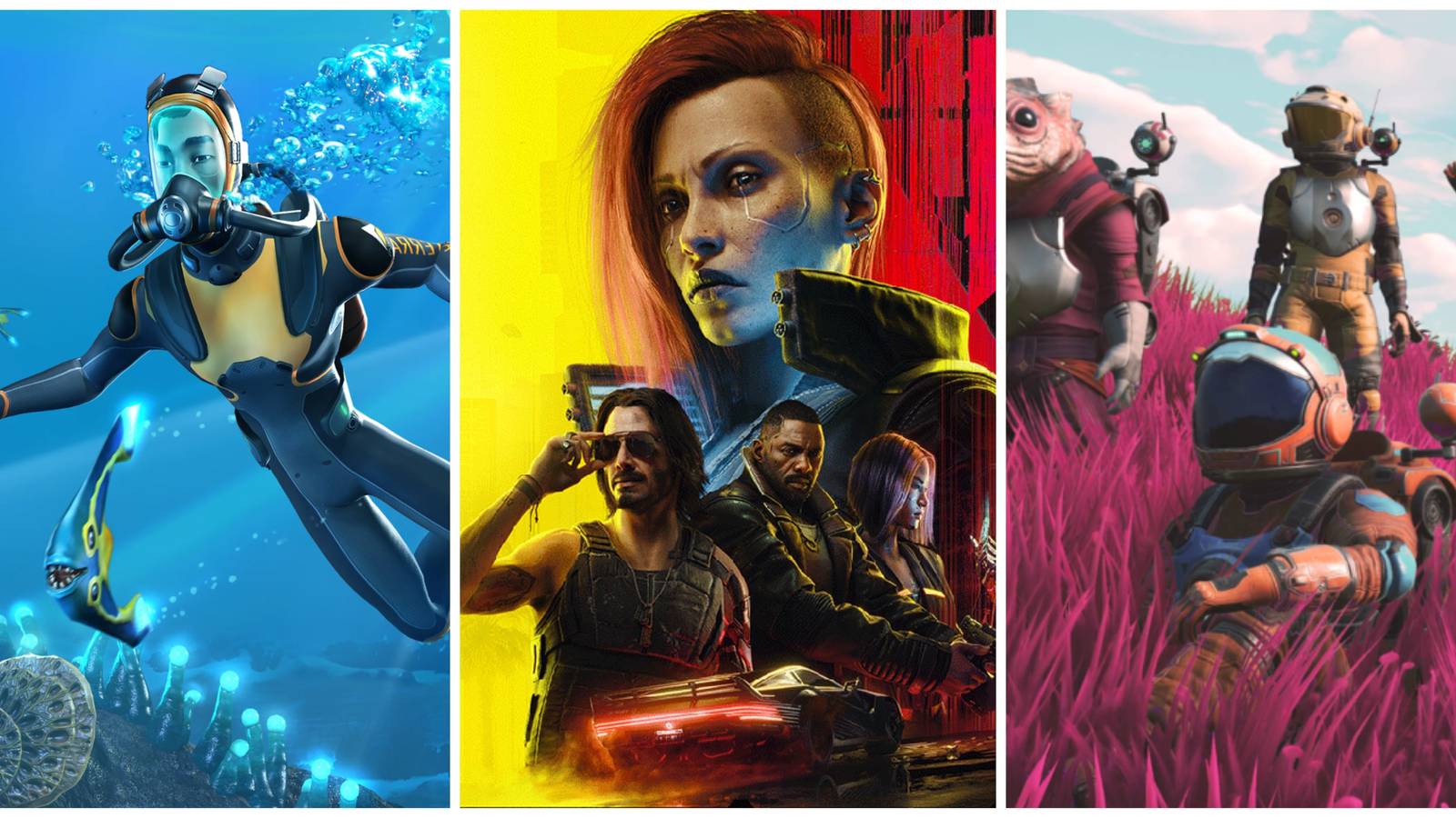 subnautica, cyberpunk 2077, no mans sky