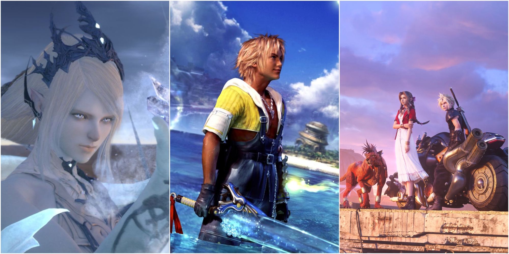 Shiva, Tidus, and Cloud and Aerith 