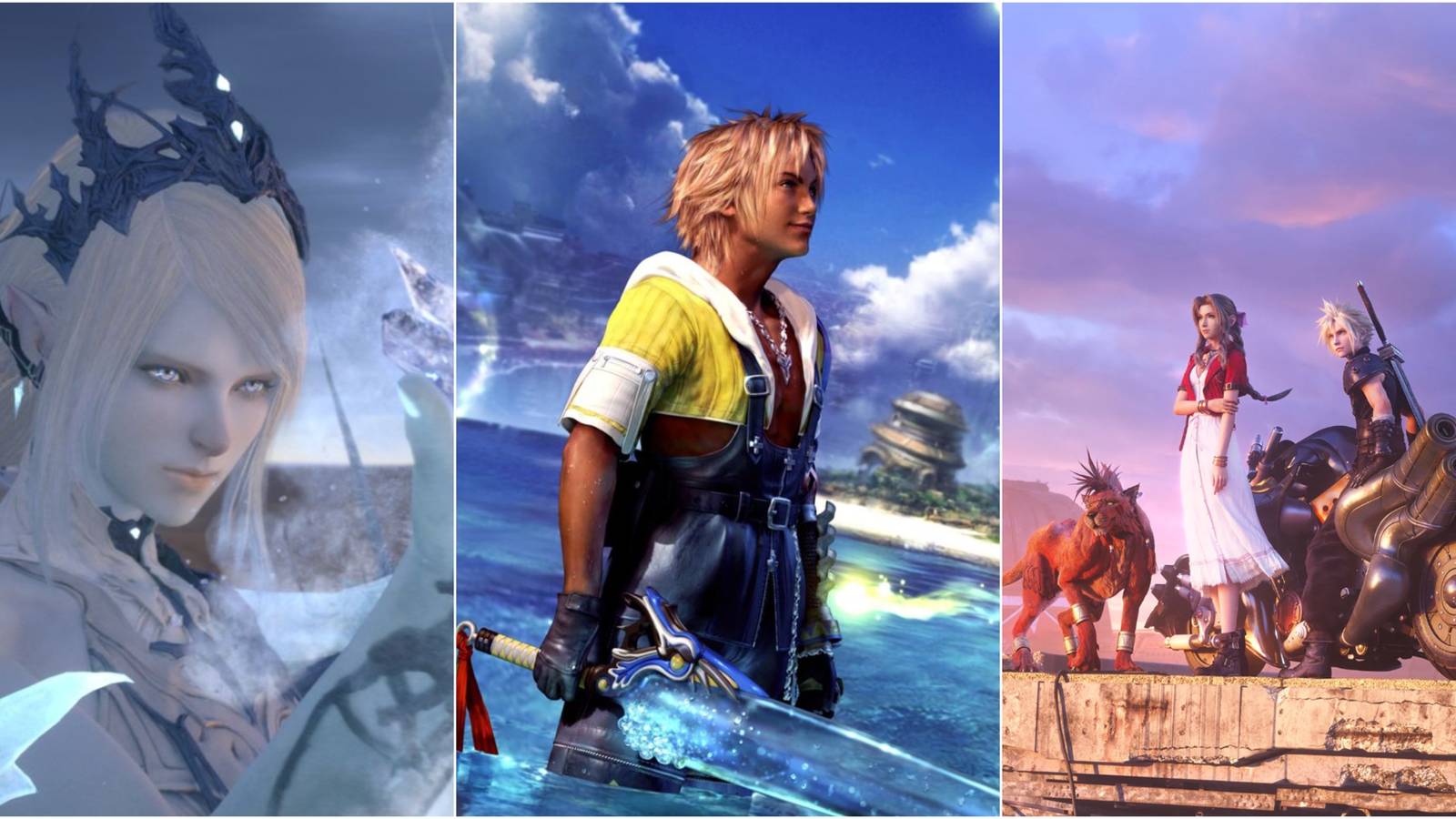 Shiva, Tidus, and Cloud and Aerith 