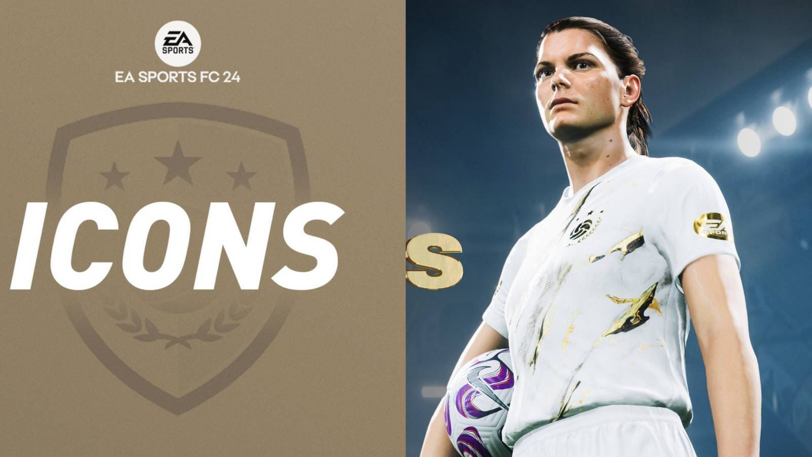 FC 24 Featured image icons logo and in-game shot of Mia Hamm