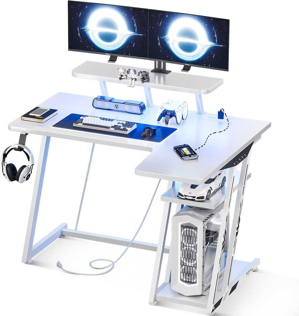 MOTPK White L-Shaped Gaming Desk