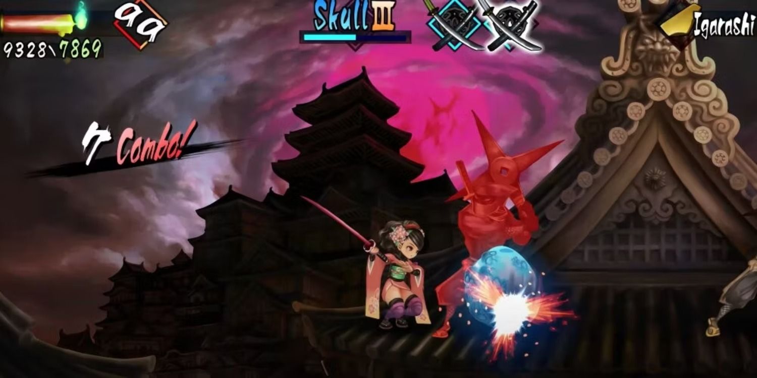 Muramasa - The Demon Blade woman slashing an enemy in a traditional Japanese setting 