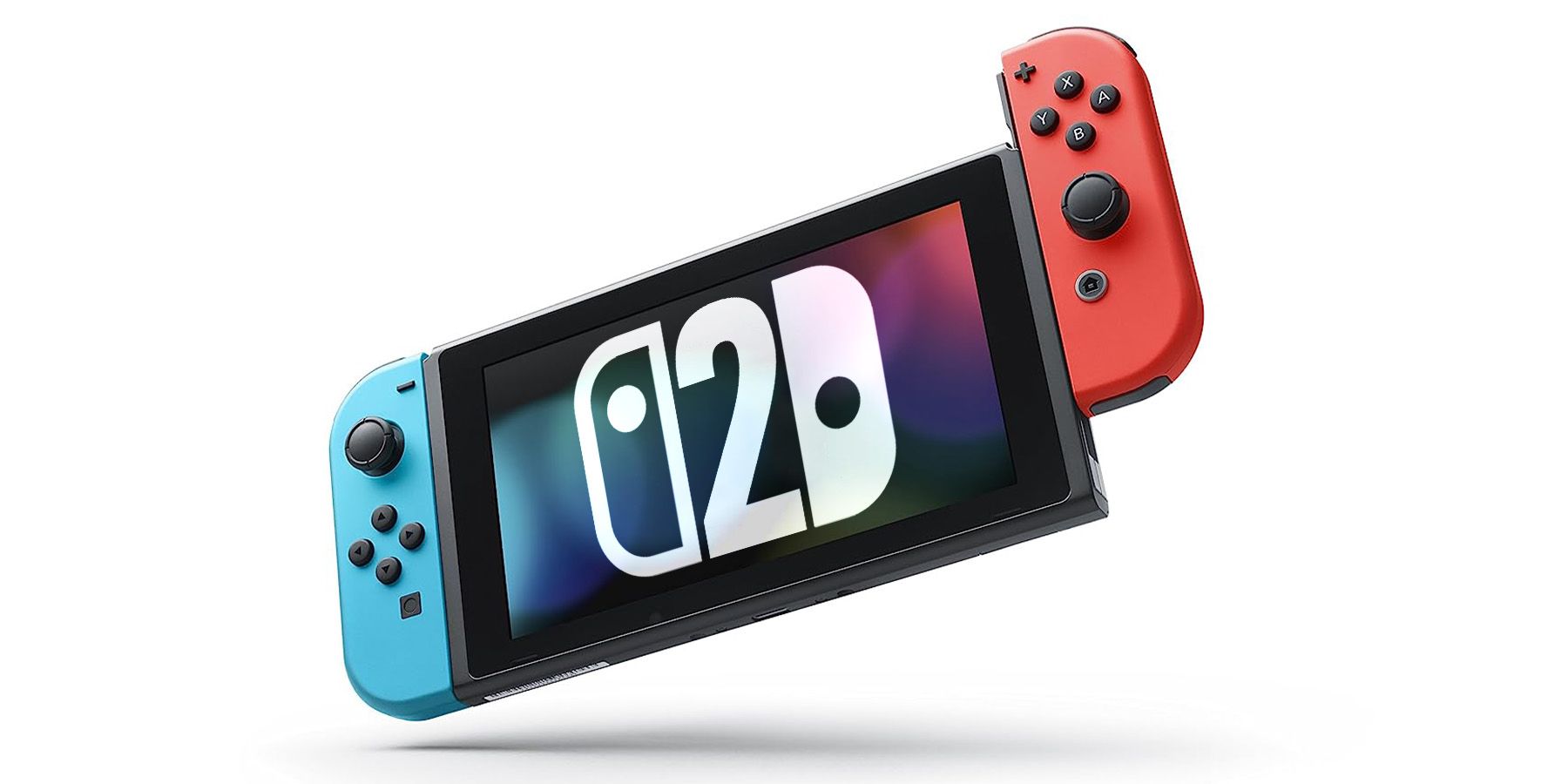Neon Blue and Red Nintendo Switch displaying Switch 2 logo mockup on white background