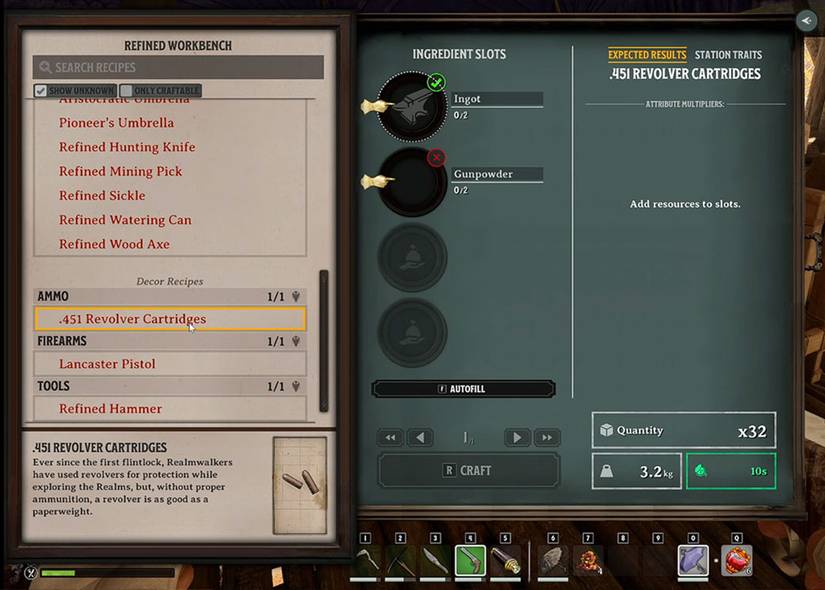 Crafting ammunition in Nightingale