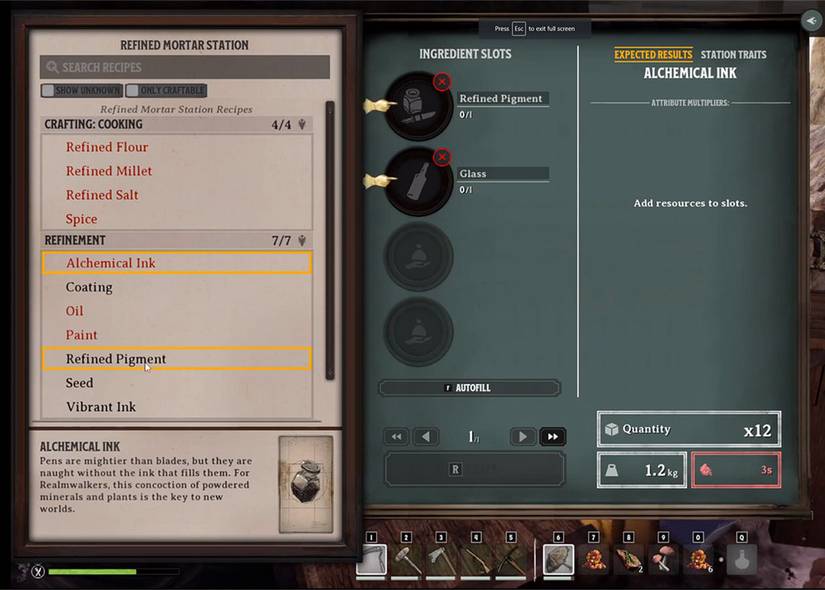 Crafting Refined Pigment in Nightingale