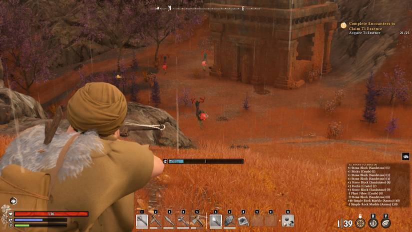 A Nightingale player aiming their slingbow at a deer