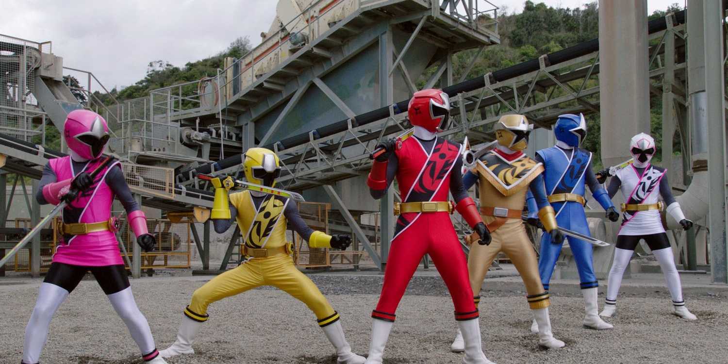 The Gold, Pink, Red, Blue, and White Rangers in Ninja Steel