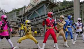 The Gold, Pink, Red, Blue, and White Rangers in Ninja Steel