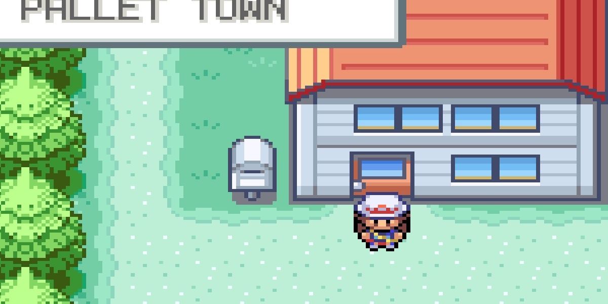 the main character from pokemon fire red standing in front of a house