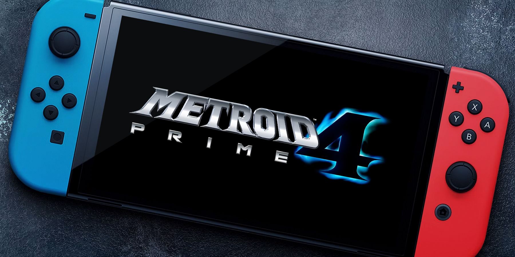 Nintendo Switch console with Metroid Prime 4 logo on the screen