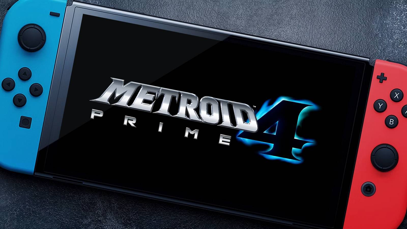 Nintendo Switch console with Metroid Prime 4 logo on the screen