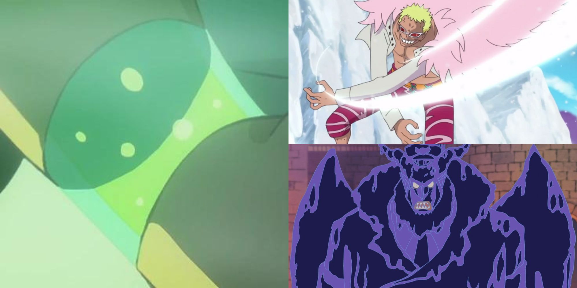 An example of what Green Blood is, alongside 2 powerful devil fruit abilities that could've been replicated with it: The Ito Ito no Mi and the Doku Doku no Mi.