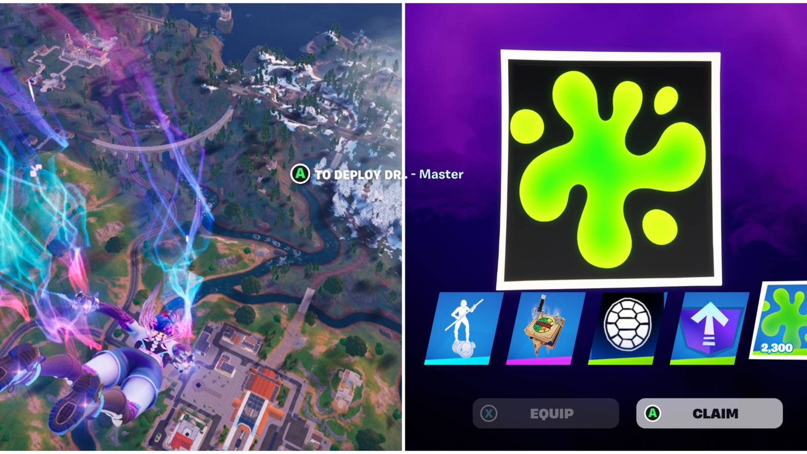 player jumping out of the battle bus, receiving ooze tmnt event