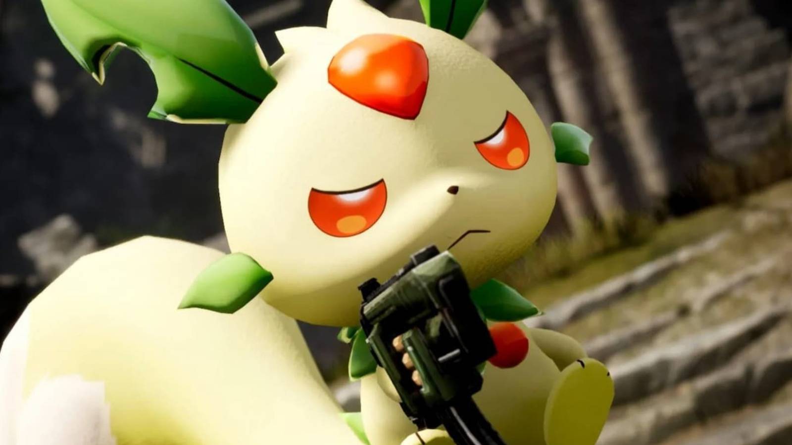 Pal in Palworld using a gun