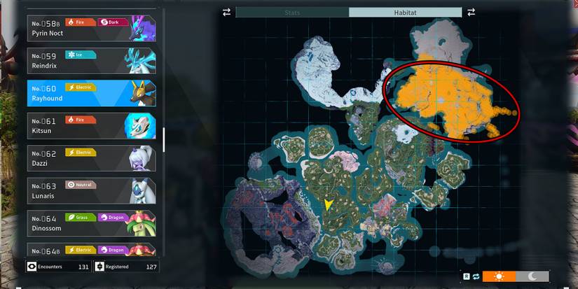 Rayhound map location in Palworld.