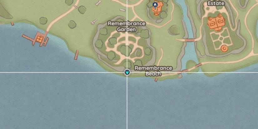 The pinned location on the map of the Underground entrance near Remembrance Garden along Crystal Lake's shoreline