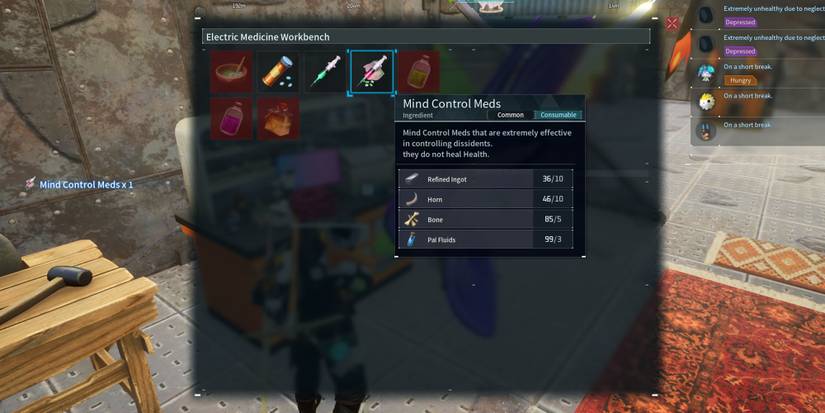 Palworld - Grabbing Mind Control Meds Out Of Electric Medicine Workbench