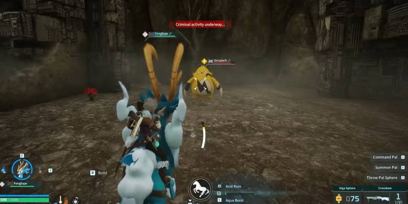 palworld player combating grizzbolt with pal