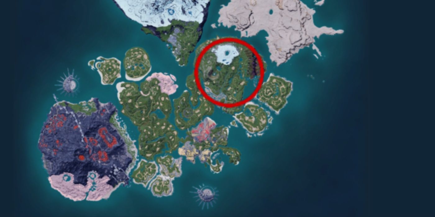 Palworld map red circle over a location