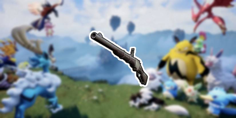 Palworld Single-shot Rifle in foreground with various pals in background