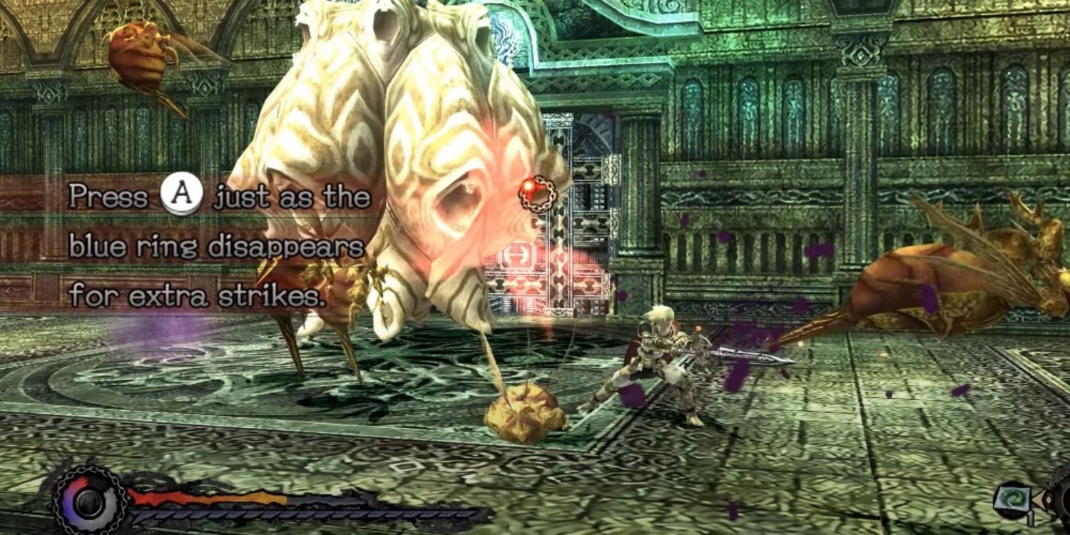 Pandora's Tower soldier with a sword fighting off multiple monsters 