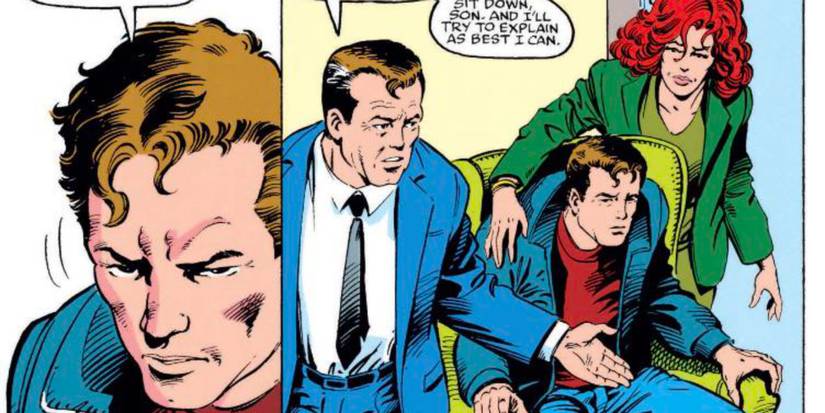 Peter meeting his parents in the comics
