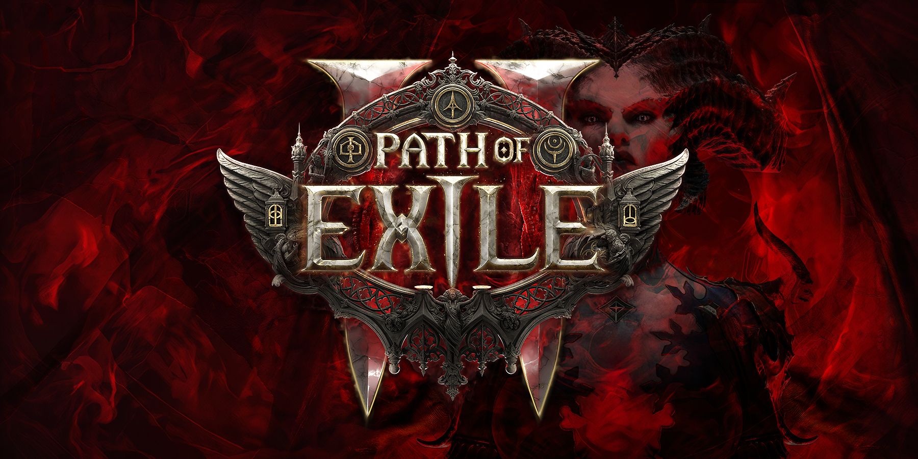 Path of Exile 2 logo with Diablo 4's Lilith in the background