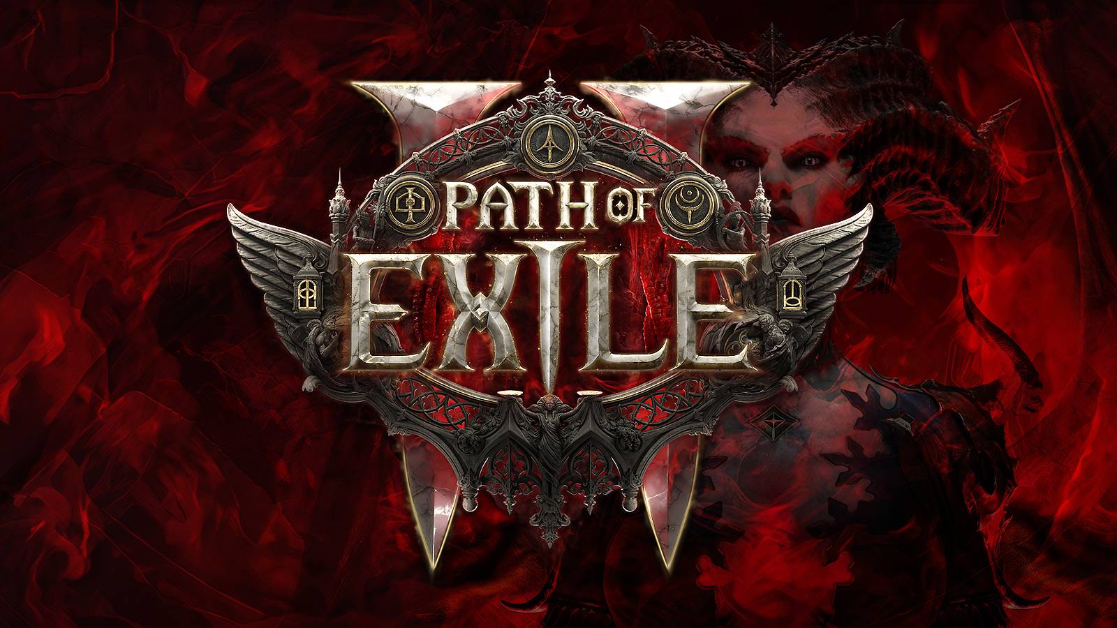 Path of Exile 2 logo with Diablo 4's Lilith in the background
