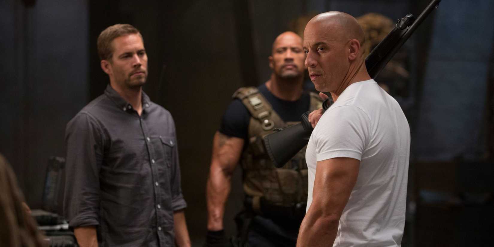 paul walker, vin diesel and dwayne johnson in fast and furious