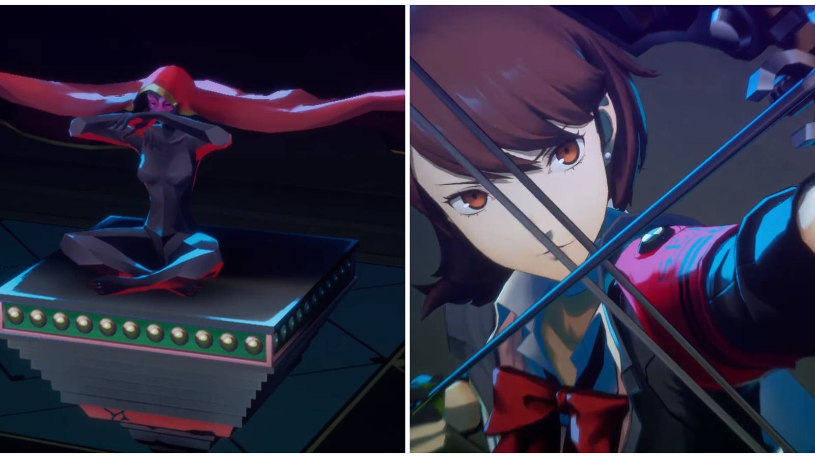 Split image of the Bloody Maria boss and Yukari using an attack in Persona 3 Reload