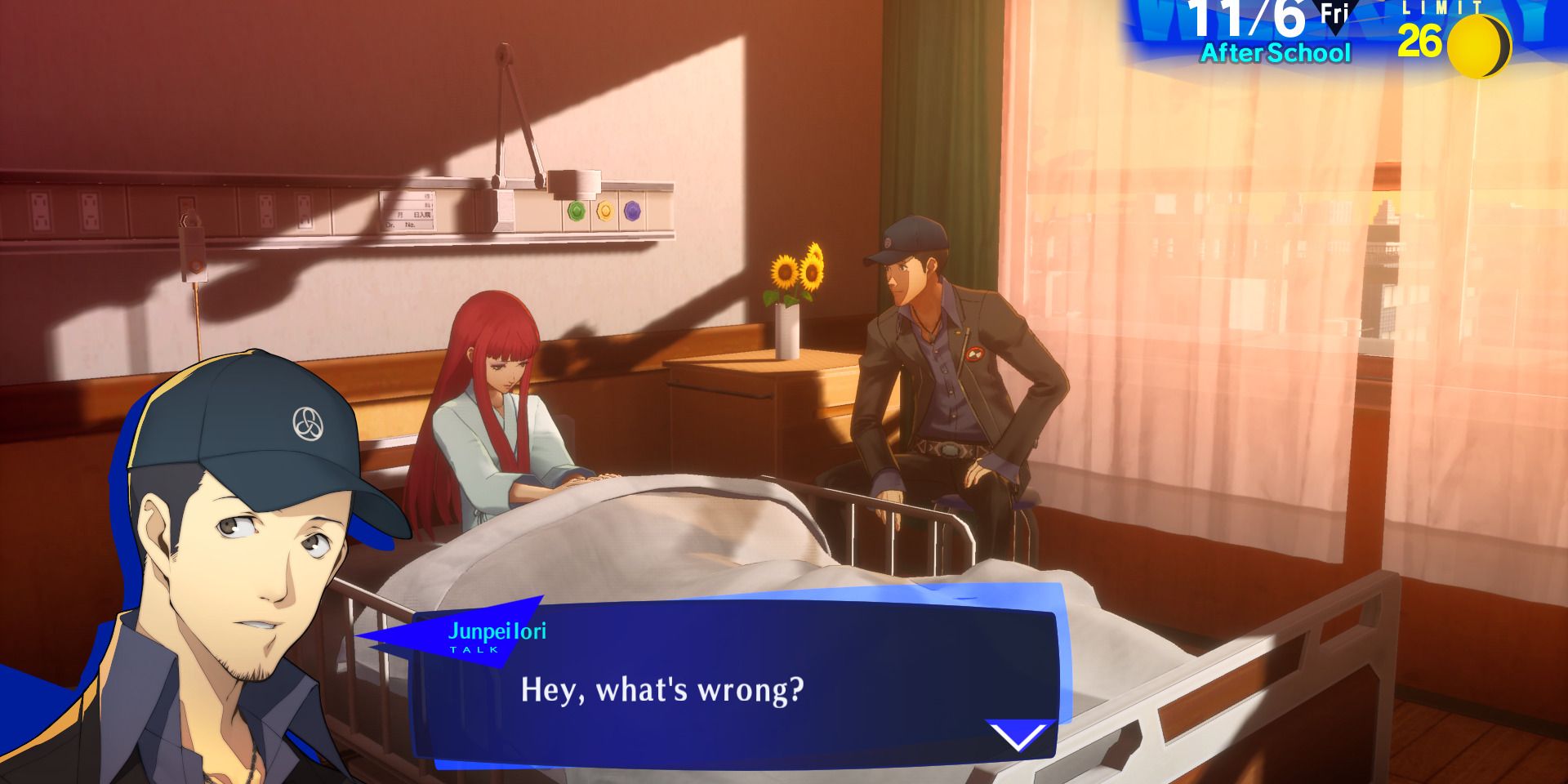 Image of Junpei and Chidori in the hospital in Persona 3 Reload