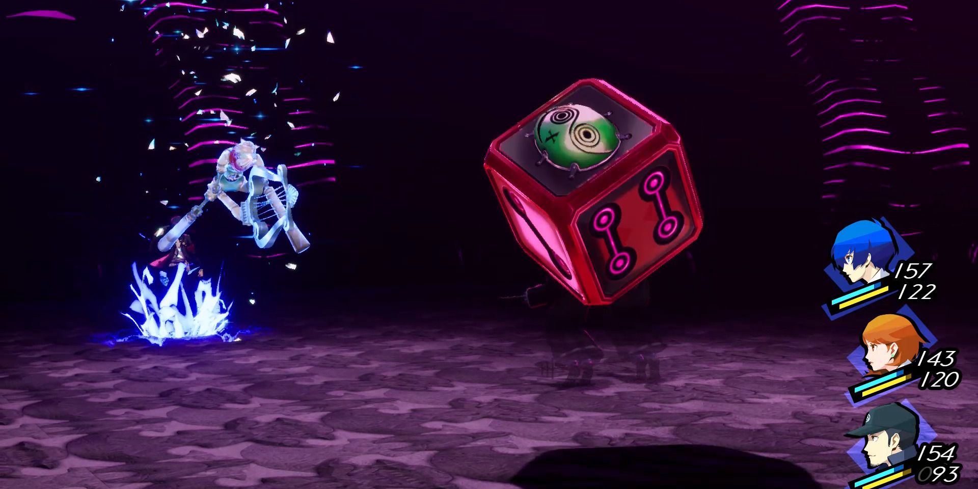 Image of a battle with Disturbing Dice in Persona 3 Reload