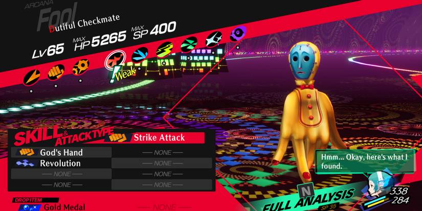 Image of the Dutiful Checkmate enemy's weaknesses in Persona 3 Reload