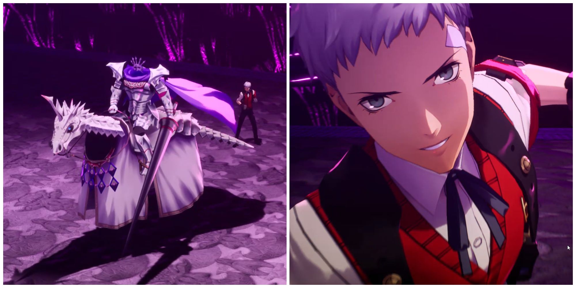 Split image of the Fleetfooted Cavalry boss and Akihiko Sanada using an attack in Persona 3 Reload