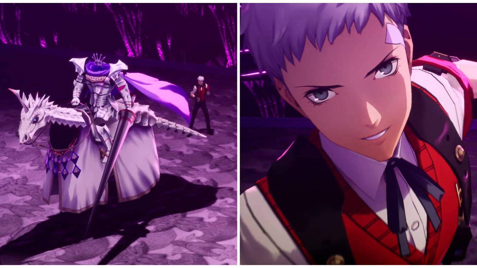 Split image of the Fleetfooted Cavalry boss and Akihiko Sanada using an attack in Persona 3 Reload