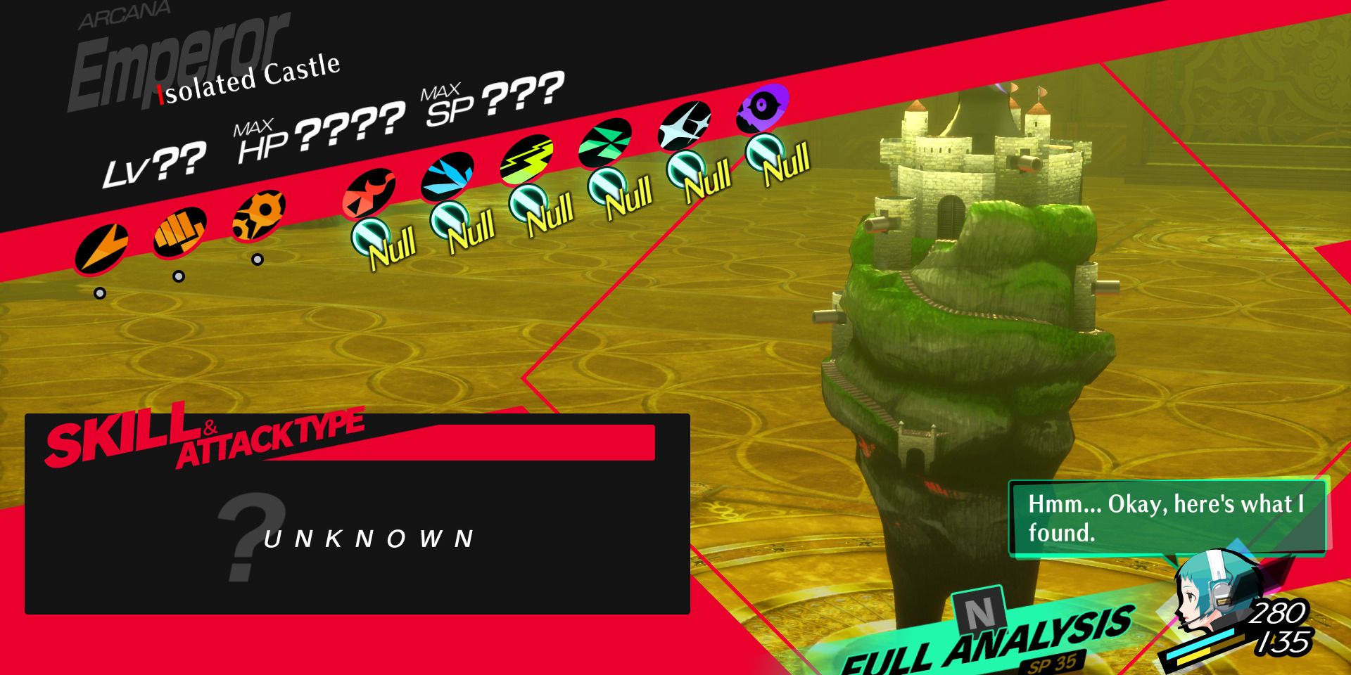 Image of the Isolated Castle boss's weaknesses in Persona 3 Reload