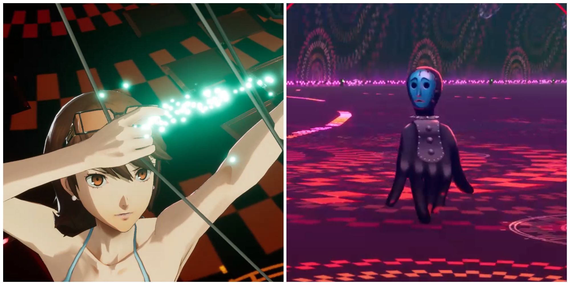 Split image of Yukari using her Theurgy and a Killing Hand enemy in Persona 3 Reload