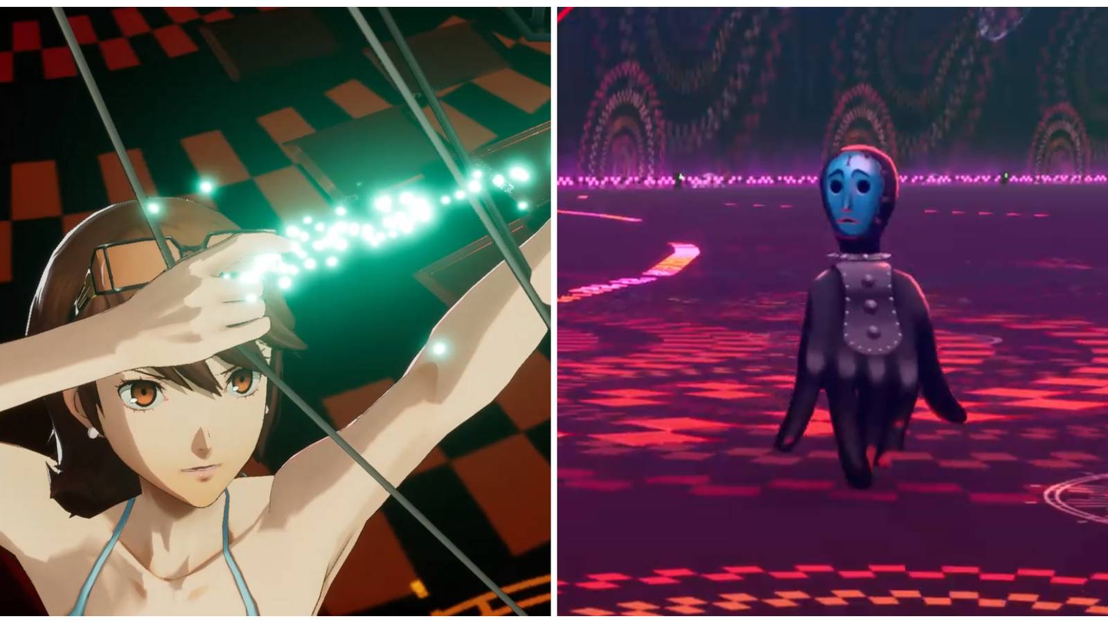 Split image of Yukari using her Theurgy and a Killing Hand enemy in Persona 3 Reload