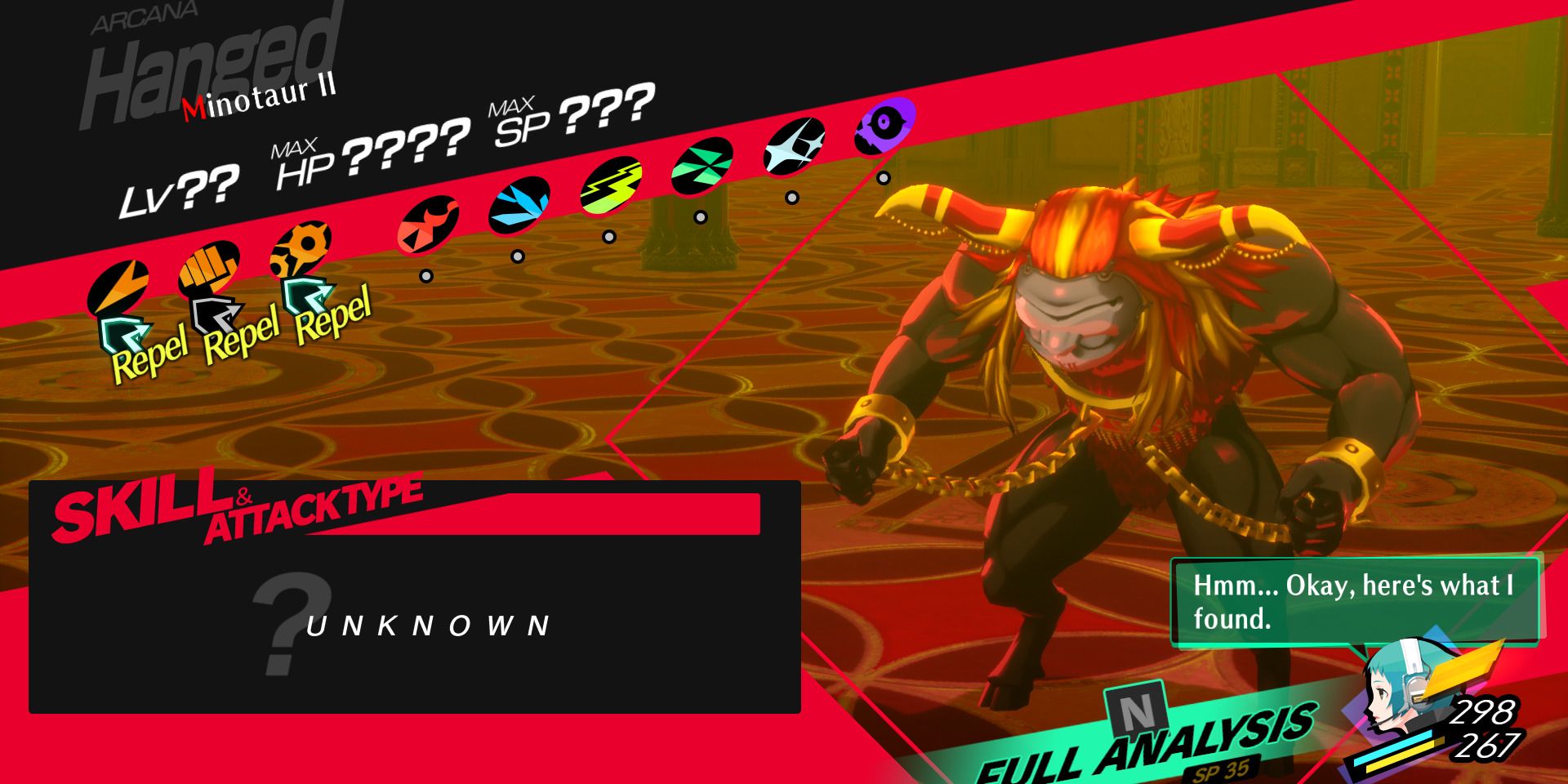 Image of the weaknesses and resistances of the Minotaur II boss in Persona 3 Reload