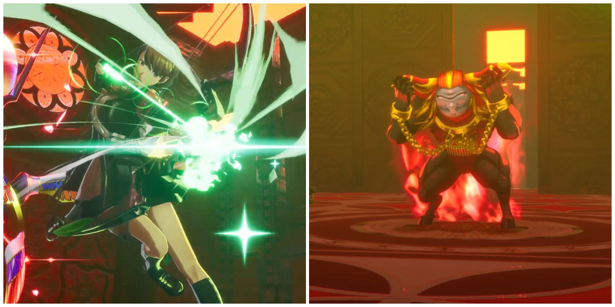 Split image of Yukari using her Theurgy attack and the Minotaur II boss in Persona 3 Reload