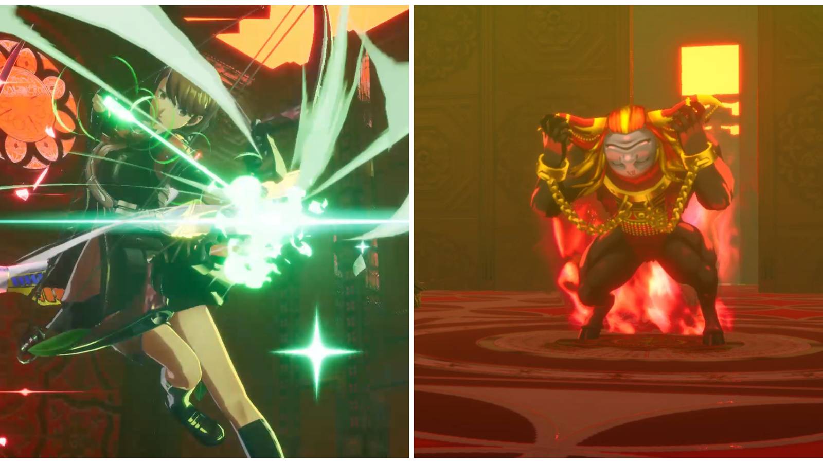 Split image of Yukari using her Theurgy attack and the Minotaur II boss in Persona 3 Reload