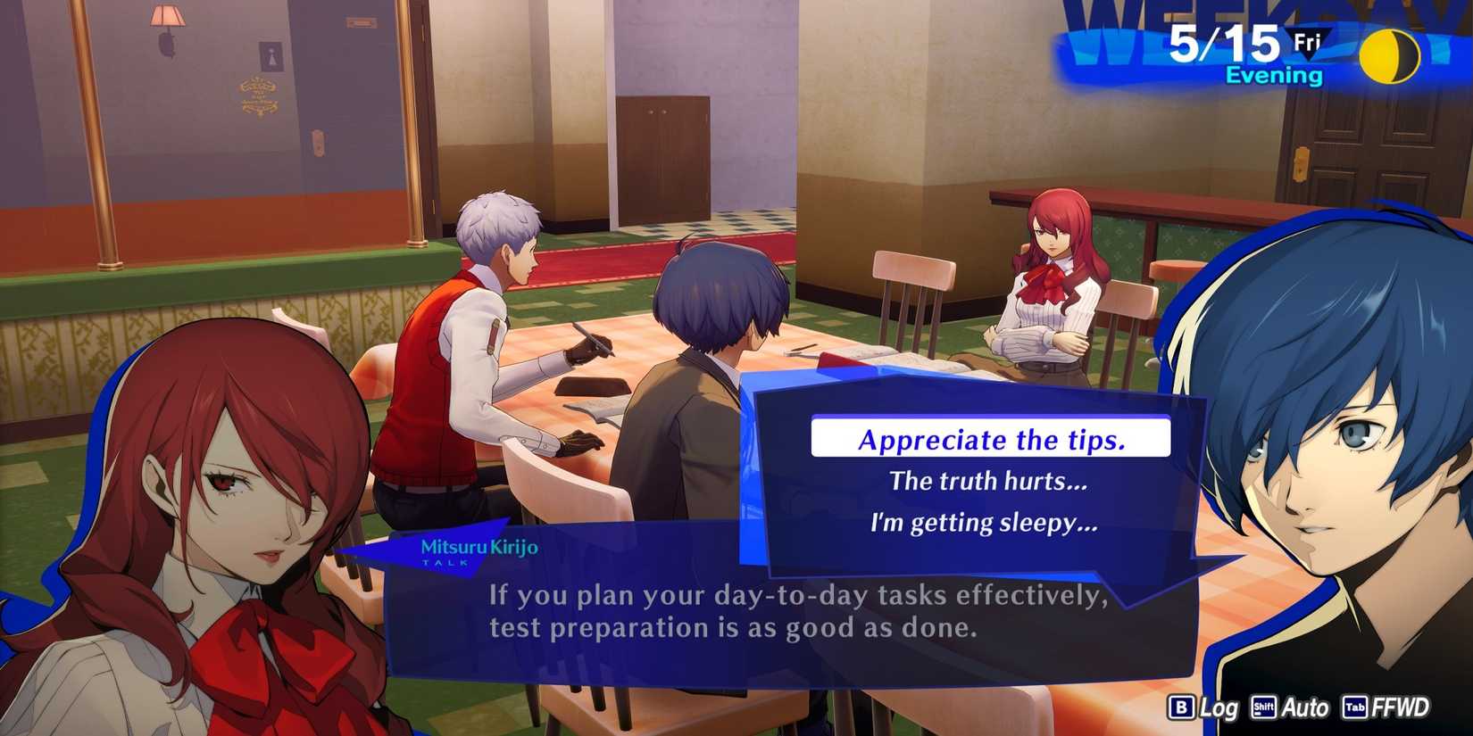 Persona 3 Reload P3R may 15 studying with mitsuru and akihiko for midterms